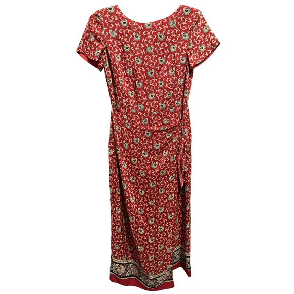 Vintage Talbots 100% Silk Paisley Border Print Maxi Dress Sz 6 Side Wrap - Picture 1 of 6